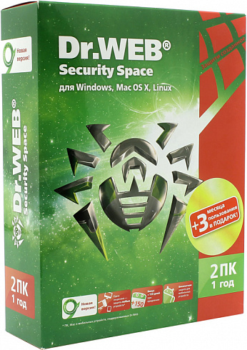 Антивирус Dr.Web® Security Space , на 2 ПК 1 Год